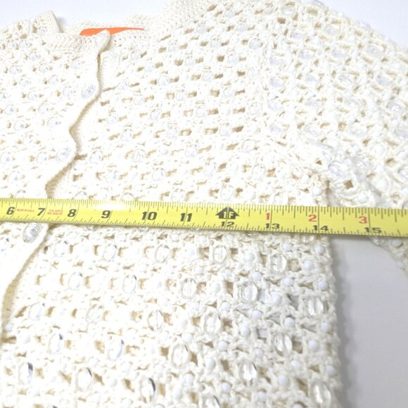 Crochet Cardigan Sweater Shrug Beaded Ivory Party Size XS Cropped Cynthia Steffe - Picture 8 of 16